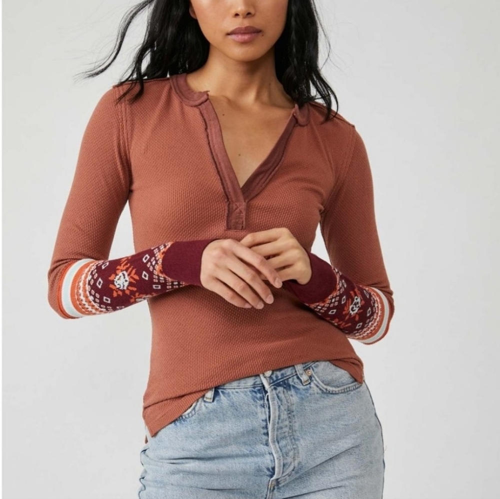 Med Free People WE THE FREE Mikah Thermal in Autumn combo Stunning Colors!